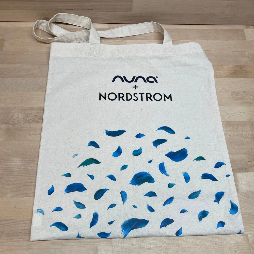 Nuna x Nordstrom Canvas Tote Bag White Blue Brushstroke Logo Shopper 15x17